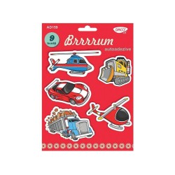 Forme Spuma Autoadeziva DACO, Model Brrrrum Masini, Dimensiuni Variabile, 9 Buc/Set, Multicolor, Accesorii Craft, Accesorii Creatie, Masini din Spuma, Elicopter din Spuma Autoadeziva, Forme din Spuma Autoadeziva, Automobile Autoadezive