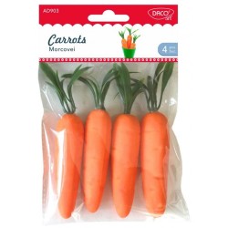 Morcovi Plastic DACO, 12.5 cm, 4 Buc/Set, Verde/Portocaliu, Legume din Plastic, Legume Jucarie din Plastic, Accesorii Craft, Accesorii Creatie, Morcovi de Jucarie din Plastic, Forme Plastic pentru Decorat, Forme Decorative Plastic