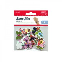 Nasturi Daco Fluturel, 24 Buc/Set, Multicolor, din Lemn, Nasturi Lemn, Nasturi Mici Decoratiuni, Nasturei de Lemn, Nasturei Lemn, Nasturei Colorati, Accesorii Craft, Accesorii Creatie, Nasturi Fluturi, Nasturi Fluture