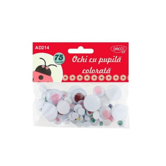 Ochi Mobili DACO, 75 Buc/Set, Multicolor, Plastic, Ochi din Plastic, Ochisori Mobili, Ochisori din Plastic, Ochisori Plastic, Ochisori Autoadezivi, Ochi Mobili Colorati, Ochi Miscatori Colorati