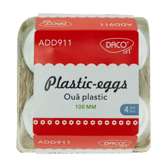 Oua Plastic DACO, 4 Buc/Set, 10 cm, Alb, Accesorii Creatie, Accesorii Craft, Oua de Pictat, Oua de Paste din Plastic, Oua de Paste de Pictat, Oua Plastic Pentru Decorat, Oua Polistiren, Oua Plastic pentru Pictat