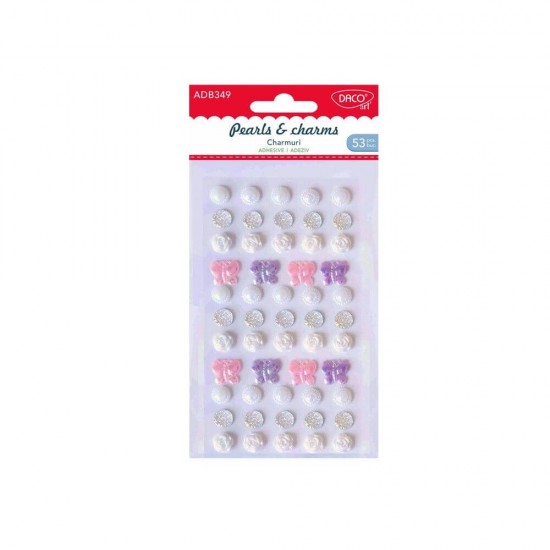 Perle Autoadezive DACO, 53 Buc/Set, Model Charmuri, Dimensiune Variabila, Multicolor, Accesorii Creatie, Accesorii Craft, Perle Autoadezive Colorate, Perle pentru Haine, Margele Autoadezive, Pietricele Autoadezive