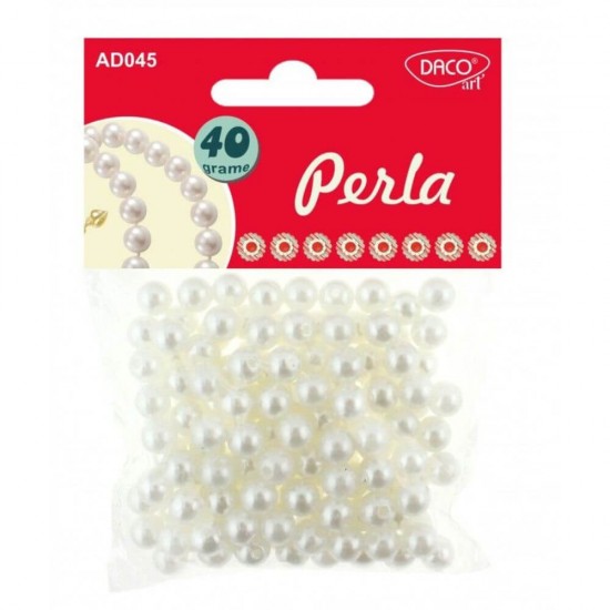 Perle DACO, 40 g, Plastic, Culoare Alba, Accesorii Craft, Perle din Plastic, Perle pentru Bratari, Perle Coliere, Perle Bijuterii, Perle Albe, Margele din Plastic, Margele Albe