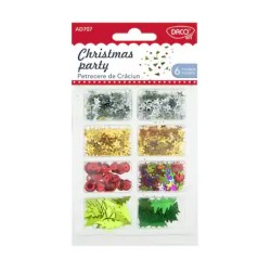 Forme Plastic Autoadeziv DACO, 6 Modele/Set, Craciun, Multicolor, Paiete, Forme Decorative cu Adeziv, Paiete Decorative pentru Craciun, Forme Craciun Adezive, Forme Plastic cu Lipici, Accesorii Craft, Accesorii Creatie, Paiete Craciun