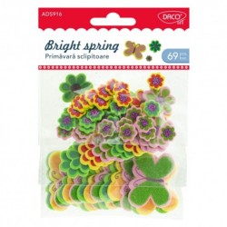 Forme Spuma Autoadeziva DACO, 69 Buc/Set, Primavara Sclipitoare, Dimensiune Variabila, Multicolor, Flori din Spuma, Fluturi din Spuma, Fluturi din Spuma Decorat, Flori din Spuma pentru Decorat, Flori din Spuma Autoadeziva, Flori din Spuma Decorative