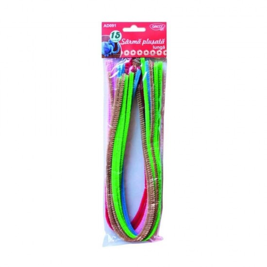 Sarma Plusata DACO, 15 Buc/Set, 15 cm, Multicolor, Sarma Colorata, Sarma Daco, Sarma pentru Decoratii, Sarma Plusata Activitati, Sarma Plusata Modele, Sarme Plusate, Sarma Flexibila Plusata