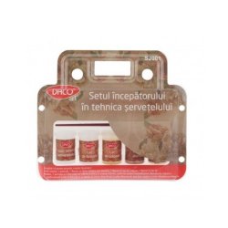 Setul Incepatorului in Tehnica Servetelului Daco, 7 Buc/Set, Pensula, Flacon cu Lipici, Flacon cu Lac de Crapare, Flacon cu Lac de Finisare, Servetel, Flacoane cu Vopsea Acrilica, Set Tehnica Servetelului, Accesorii Craft, Set Tehnica Servetelului Daco