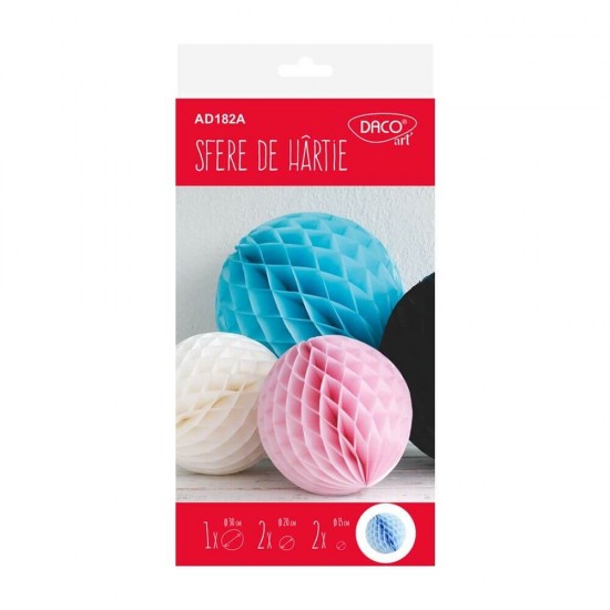 Sfere din Hartie DACO, 5 Buc/Set, Albastre, Dimensiuni Variabile, Sfera Fagure din Hartie, Sfere Fagure Hartie Colorata, Sfere din Hartie, Sfere de Hartie, Glob de Hartie, Accesorii Decor din Hartie, Sfere Decorative din Hartie, Sfere Colorate Hartie