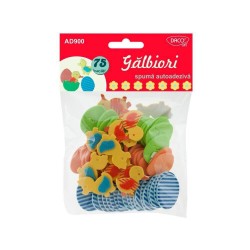 Forme Spuma Autoadeziva DACO, 75 Buc/Set, Galbiori, Dimensiuni Variabile, Multicolor, Accesorii Craft, Accesorii Creatie, Forme Autoadezive din Spuma, Forme din Spuma Autoadeziva, Puisori din Spuma Adeziva, Forme Animale Autoadezive