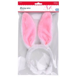 Cordeluta Copii DACO, Model Iepuras, 30 cm, Alb/Roz, Material Plastic/Plus, Accesorii Craft, Accesorii Creatie, Cordeluta Bal Mascat,  Cordeluta Iepuras pentru Copii, Bentita Iepuras, Bentita pentru Copii, Bentita cu Urechi, Cordeluta cu Urechi