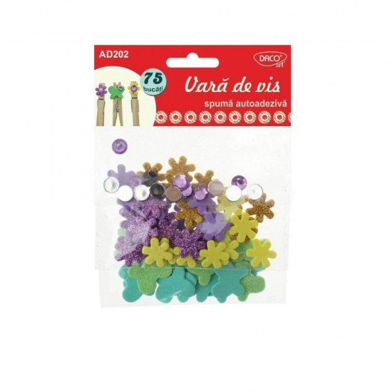 Forme Spuma Autoadeziva Glitter DACO, 75 Buc/Set, Model Vara de Vis, Dimensiuni Variabile, Multicolor, Accesorii Craft, Flori din Spuma, Fluturi din Spuma, Flori din Spuma, Flori din Spuma Autoadeziva, Forme Spuma Autoadeziva, Strasuri Autoadezive