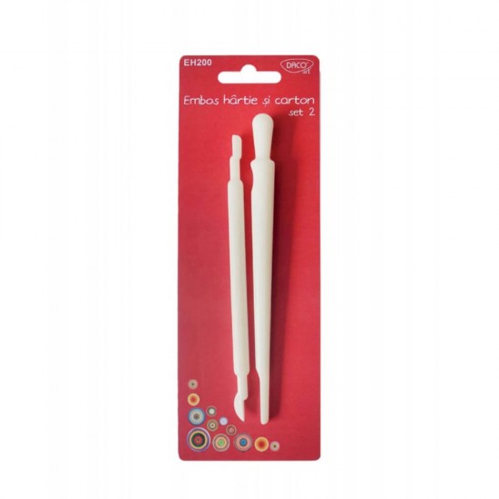 Set 2 Instrumente Embos Hartie si Carton Daco, Plastic, Alb, Set Embos, Set Instrumente Embos, Set Ustensile Embos, Instrumente Stantare Hartie, Instrumente Stantare Carton, Embos Hartie, Embos Carton, Instrumente Embosare, Ustensile Embosare