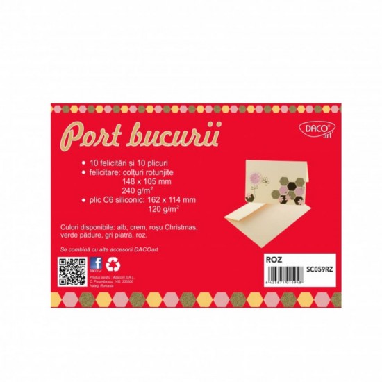 Set 10 Felicitari si 10 Plicuri Daco, Roz Pal, Felicitare 148x105 mm, Plic 162x114 mm, Lipire Siliconica, Set Felicitari, Set Plicuri Felicitari, Set 20 Felicitari, Felicitari si Plicuri, Plicuri Roz, Set Creativ Felicitari si Plic, Felicitari Roz