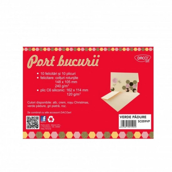 Set 10 Felicitari si 10 Plicuri Daco, Verde, Felicitare 148x105 mm, Plic 162x114 mm, Lipire Siliconica, Set Felicitari, Set Plicuri Felicitari, Set 20 Felicitari, Felicitari si Plicuri, Plicuri Verzi, Set Creativ Felicitari si Plic, Felicitari Verzi