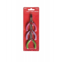 Set 3 Clesti Lucru Manual DACO, 8 cm, Cleste pentru Taiat/Strans/Indoit, Metal, Maner Cauciucat, Cleste pentru Confectionarea Bijuteriilor, Varf pentru Taiat, Set Clesti Lucru Manual, Set Clesti Bijuterii, Set 3 Clesti