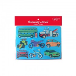 Sablon Desen Transport DACO, 25x20 cm, Sablon Ideal pentru Trasarea Desenelor cu Autovehicule, Plastic, Albastru, Sablon pentru Desenarea Autoturismelor, Sablon Forme Masini, Sablon cu Autovehicule pentru Scolari