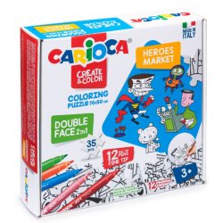 Set Puzzle si 12 Carioci Heroes&Market Carioca, 35 Piese, Multicolor, Carioci Super Lavabile, Puzzle, Puzzle Carioca, Carioci Puzzle, Set Carioca Puzzle, Set Carioca Carioci, Set Creativ, Set Creativ Copii, Set Creativ Carioca