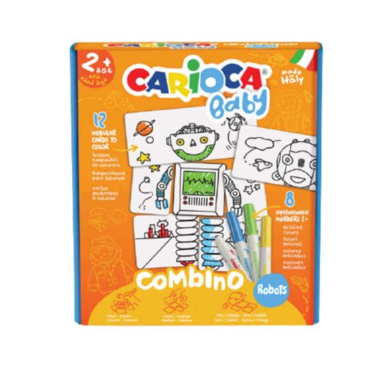 Set Puzzle Robots Carioca Baby, 12 Carduri cu 2 Fete, 8 Carioci Super Lavabile, Multicolor, Carioci Super Lavabile, Puzzle, Puzzle Carioca, Carioci Puzzle, Set Carioca Puzzle, Set Carioca Carioci, Set Creativ, Set Creativ Copii, Set Creativ Carioca