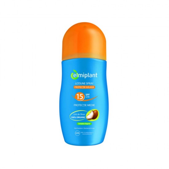 Lotiune Spray Protectie Solara Elmiplant Sun, SPF 15, 200 ml, cu Unt de Shea, Lotiune de Corp cu Protectie Solara, Lotiune pentru Protectie Solara Elmiplant, Spray pentru Protectie Solara Elmiplant, Lotiune SPF 15, Lotiune pentru Plaja
