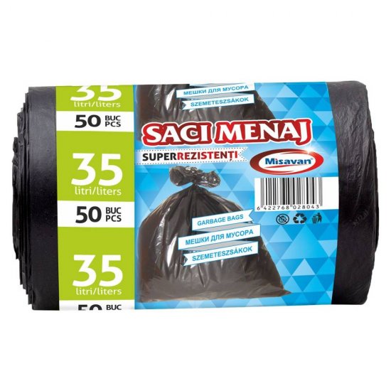 Rola 50 Saci Menajeri Super Rezistenti Misavan, 35 l, Negri, Saci de Menaj, Rola Saci Menajeri, Saci Menajeri 35 l, Saci Menajeri in Rola, Saci pentru Menaj, Saci Gunoi, Saci de Gunoi, Saci Deseuri, Saci pentru Deseuri, Saci Cos de Gunoi