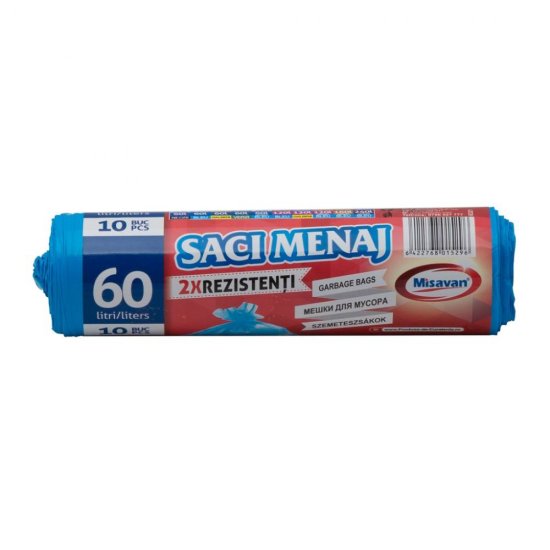 Rola 10 Saci Menajeri 2 x Rezistenti Misavan, 60 l, Albastri, Saci de Menaj, Rola Saci Menajeri, Saci Menajeri 60 l, Saci Menajeri in Rola, Saci pentru Menaj, Saci Gunoi, Saci de Gunoi, Saci Deseuri, Saci pentru Deseuri, Saci Cos de Gunoi