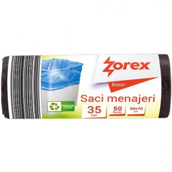 Saci Menajeri Zorex Basic, 35L, 50x70 cm, 50 Buc/Rola, Culoare Neagra, Saci Menaj, Saci de Gunoi, Saci Menajeri 35L, Saci de Gunoi Negri, Saci Menajeri Zorex