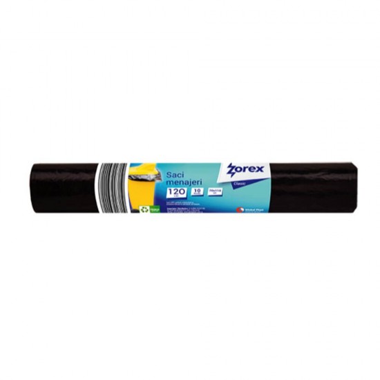 Saci Menajeri Zorex Clasic, 120L, 70x110 cm, 10 Buc/Rola, Culoare Neagra, Saci Menaj, Saci de Gunoi, Saci Menajeri 120L, Saci de Gunoi Negri, Saci Menajeri Zorex, Saci Menajeri Mari