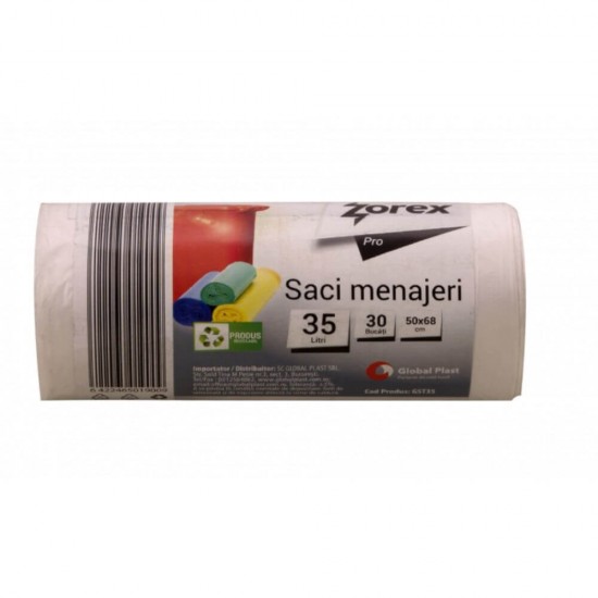 Saci Menajeri Zorex Pro, 35L, 50x68 cm, 30 Buc/Rola, Transparent, Saci Menaj, Saci de Gunoi, Saci Menajeri 35L, Saci de Gunoi Transparenti, Saci Menajeri Transparenti