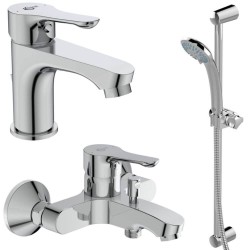 Set 5 Piese Alpha pentru Baie, Baterie cu Ventil pentru Lavoar, Baterie Cada si Dus cu Divertor, Bara Dus 600 mm, Para Dus 3 Functii 80 mm, Furtun Dus 1500 mm, Set Baie, Set pentru Baie, Set 5 Piese Baie, Set pentru Dus, Set Dus