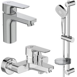 Set 6 Piese Ceraplan III pentru Baie - Baterie Lavoar H90 cu Ventil Metalic, Baterie Cada si Dus, Bara Dus 600 mm, Savoniera, Para Dus 115 mm, Furtun Dus 1750 mm, Set Baie, Set pentru Baie, Set 6 Piese Baie, Set pentru Dus, Set Dus