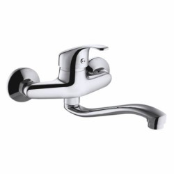 Baterie Zinc pentru Bucatarie Sanobi SanQ, Pipa Medie, Finisaj Cromat, Prindere Perete, Baterii Bucatarie, Baterie Bucatarie Pipa Medie, Baterii Chiuvete Bucatarie, Baterie Chiuveta Bucatarie cu Pipa Medie, Baterii Sanitare