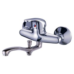 Baterie pentru Cada Sanobi SanQ, cu Pipa Medie, Furtun si Para Dus, Material Zinc, Finisaj Cromat, Baterii Cada, Baterie Cada cu Pipa Medie, Baterii Cazi, Baterie Cada cu Furtun si Para Dus, Obiecte Sanitare, Baterii Sanitare