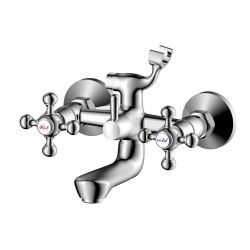 Baterie din Alama pentru Cada Sanobi Retro, cu Pipa Scurta, cu Furtun si Para de Dus, Finisaj Cromat, Baterii Cada, Baterie Cada, Baterie pentru Cada, Baterii pentru Cada, Baterii de Cada, Baterie de Cada, Baterii Sanobi, Baterie Sanobi