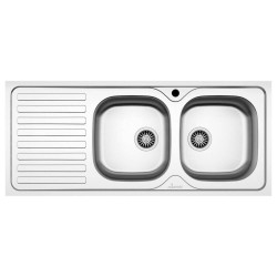 Chiuveta Bucatarie Dubla Sanobi, 116x50 cm, cu Picurator pe Stanga, Inox Alimentar, Finisaj Mat, Chiuveta de Bucatarie Sanobi, Chiuveta Dubla cu Picurator pentru Bucatarie, Chiuveta de Bucatarie Dubla cu Picurator, Chiuveta Bucatarie Inox