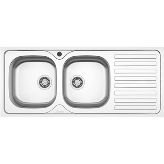Chiuveta Bucatarie Dubla Sanobi, 116x50 cm, cu Picurator pe Dreapta, Inox Alimentar, Finisaj Mat, Chiuveta de Bucatarie Sanobi, Chiuveta Dubla cu Picurator pentru Bucatarie, Chiuveta de Bucatarie Dubla cu Picurator, Chiuveta Bucatarie Inox
