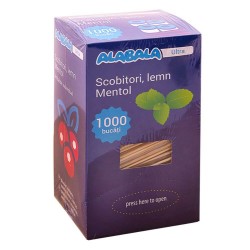  Scobitori Mentolate Lemn, 1000 Buc/Set, 2x66 mm, Ambalate Individual, Scobitori cu Menta, Scobitori cu Varf Mentolat, Scobitori din Lemn cu Aroma de Menta, Scobitori pentru Petreceri, Scobitori pentru Aperitive