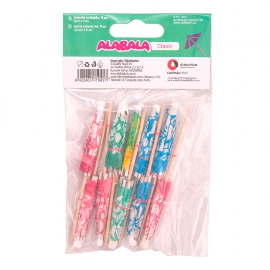 Scobitori Tip Umbreluta, Lungime 100 mm, 10 Buc/Set, Diverse Culori, Scobitori din Lemn, Scobitori pentru Petreceri, Scobitori pentru Aperitive, Scobitori Festive, Scobitori pentru Picnic