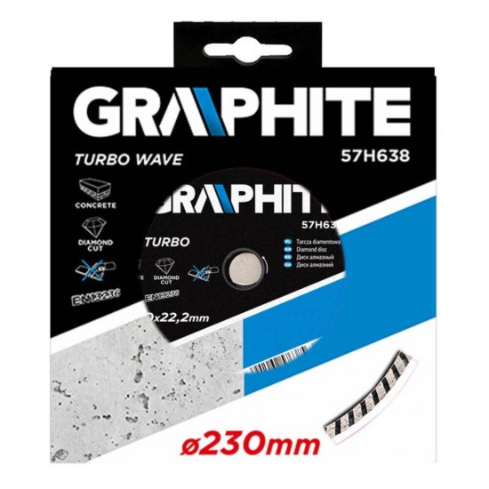 Disc Diamantat Graphite Turbo Wave, 230x3.1x22.2 mm, pentru Flex, Disc Diamantat Flex, Disc Diamantat pentru Flex, Disc Flex pentru Beton Armat, Disc Flex pentru Piatra, Disc Flex pentru Zidarie, Disc Graphite Turbo, Disc Flex Graphite Turbo