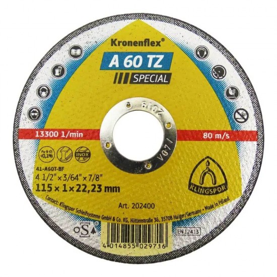Disc Debitare Klingspor A60TZ Special, Inox, 115x1x22 mm, Disc Debitare Standard Metale Neferoase, Disc pentru Polizorul Unghiular, Disc pentru Flex, Panza Flex pentru Metal, Discuri Debitare Metale, Discuri pentru Polizoare Unghiulare