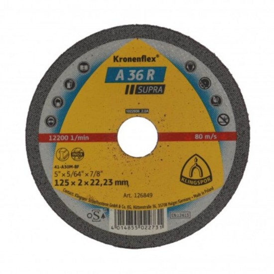 Disc Debitare Klingspor A36R Supra, Universal, Inox, 125x2x22 mm, Disc Debitare Universal, Disc pentru Polizorul Unghiular, Disc pentru Flex, Panza Flex Inox, Discuri Debitare Metale, Discuri pentru Polizoare Unghiulare, Discuri pentru Flex Mic