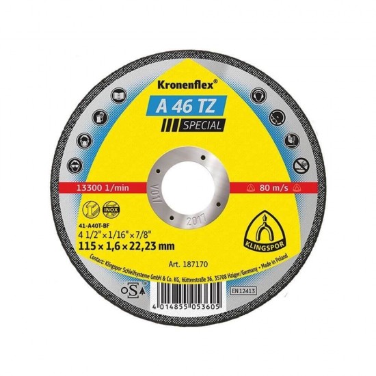 Disc Debitare Klingspor A46TZ Special, Inox, 115x1.6x22 mm, Disc Debitare Special pentru Inox si Otel, Disc pentru Polizorul Unghiular, Disc pentru Flex, Panza Flex pentru Otel, Discuri Debitare Metale, Discuri pentru Polizoare Unghiulare