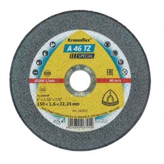 Disc Debitare Klingspor A46TZ Special, Inox, 150x1.6x22 mm, Disc Debitare Special pentru Inox si Otel, Disc pentru Polizorul Unghiular, Disc pentru Flex, Panza Flex pentru Otel, Discuri Debitare Metale, Discuri pentru Polizoare Unghiulare