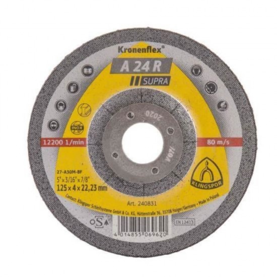 Disc Polizare Klingspor A24 Supra, 115x4x22mm, Otel, Disc Polizare Standard Metale Neferoase, Disc pentru Polizorul Unghiular, Disc pentru Flex, Panza Flex pentru Metal, Discuri Polizare Otel, Discuri pentru Polizoare Unghiulare