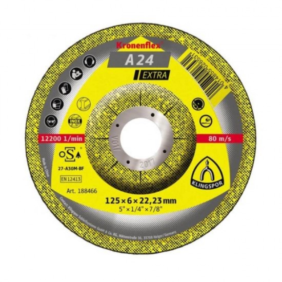 Disc Polizare Klingspor A24 Extra, 125x6x22mm, Universal, Metal, Disc Polizare Standard Metale, Disc pentru Polizorul Unghiular, Disc pentru Flex, Panza Flex pentru Metal, Discuri Polizare Otel, Discuri pentru Polizoare Unghiulare