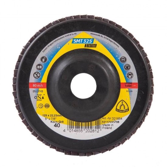 Disc Lamelar KLINGSPOR SMT 325 Extra GER P40, 125x22 mm, pentru Otel, Discuri Lamelare, KLINGSPOR Discuri Lamelare, Discuri si Accesorii Polizoare, Materiale Abrazive