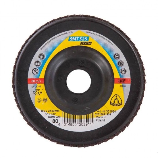 Disc Lamelar KLINGSPOR SMT 325 Extra GEW P80, 125x22 mm, pentru Otel, Discuri Lamelare, KLINGSPOR Discuri Lamelare, Discuri si Accesorii Polizoare, Materiale Abrazive