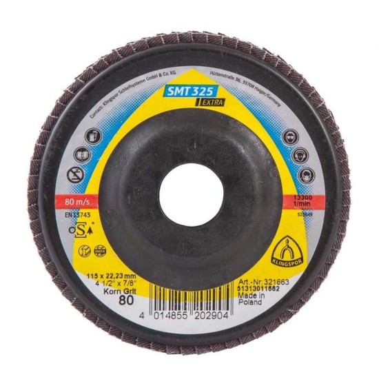 Disc Lamelar KLINGSPOR SMT 325 Extra GEW P80, 115x22 mm, pentru Otel, Discuri Lamelare, KLINGSPOR Discuri Lamelare, Discuri si Accesorii Polizoare, Materiale Abrazive