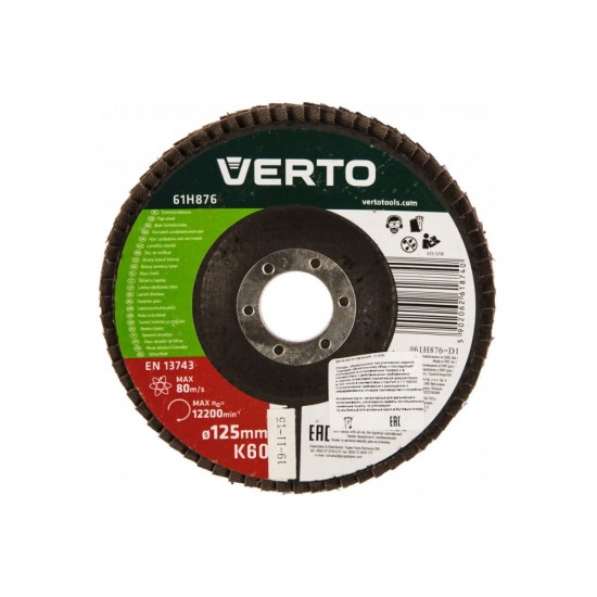 Disc Polizare Lamelar Evantai Verto, Granulatie K60, 125 mm, Prindere 22.2 mm, Disc de Polizare, Discuri Polizare, Discuri de Polizare, Disc Lamelar Polizare, Disc Polizare pentru Flex, Discuri Polizare Flex, Disc Evantai Polizare
