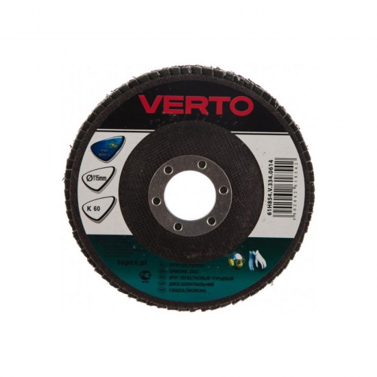 Disc Polizare Lamelar Evantai Verto, Granulatie K60, 115 mm, Prindere 22.2 mm, Disc de Polizare, Discuri Polizare, Discuri de Polizare, Disc Lamelar Polizare, Disc Polizare pentru Flex, Discuri Polizare Flex, Disc Evantai Polizare