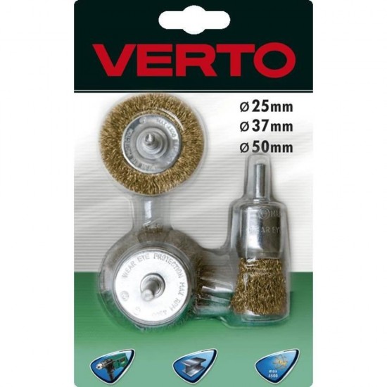 Set 3 Perii de Sarma Conice Verto, pentru Bormasina, pentru Lemn/Metal, 25/37/50 mm, Scule pentru Bormasina, Perii de Sarma Verto, Perii de Sarma Bormasina, Accesorii Polizare si Slefuire